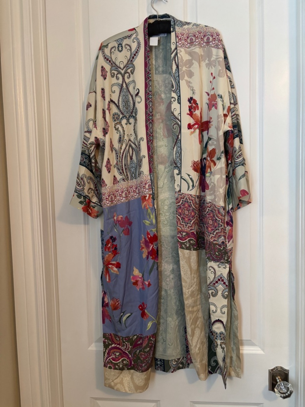 Chico's - Patchwork Floral Duster/Kimono Jacket in Cream & Lavender Accents S/M